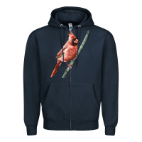 Navy Northern Cardinal Bird Zipper Hoodie - LillyAllenDesigns