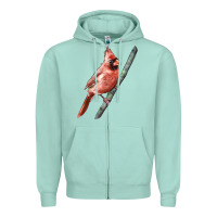 Seafoam Northern Cardinal Bird Zipper Hoodie - LillyAllenDesigns
