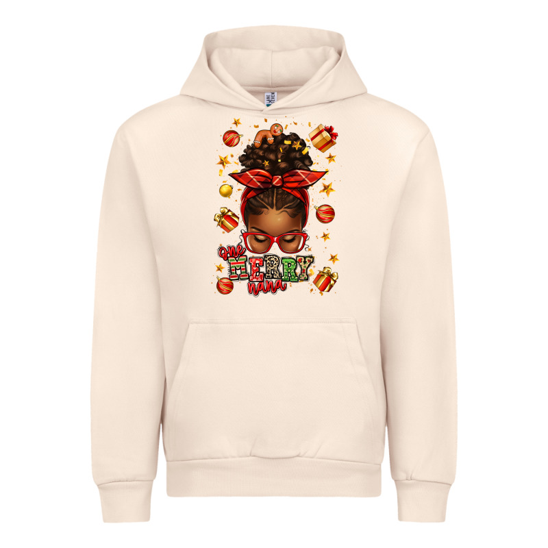 One Merry Nana Christmas Afro Messy Bun Urban Hoodie by texasbilliewilder | Teevron