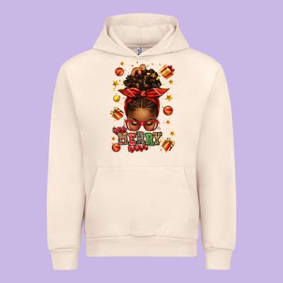 One Merry Nana Christmas Afro Messy Bun Urban Hoodie Designed By Texasbilliewilder