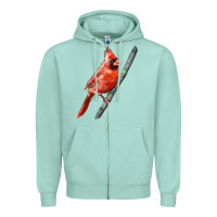 Seafoam Northern Cardinal Bird Zipper Hoodie - LillyAllenDesigns