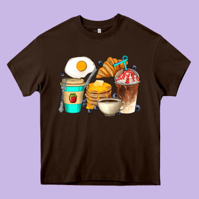 Breakfast Coffee Cups Heavy Core Tee Designed By Artiststas