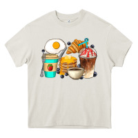 Cream Breakfast Coffee Cups Heavy Core Tee - Artiststas