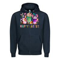 Navy Happy Easter coffee cups with Bunny Zipper Hoodie - NancyCooperArtShop