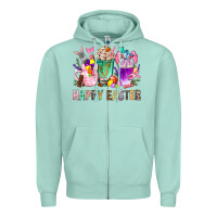 Seafoam Happy Easter coffee cups with Bunny Zipper Hoodie - NancyCooperArtShop
