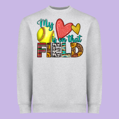 My Heart Is On That Field Softball Heavyweight Sweatshirt Designed By Hra Design Shop