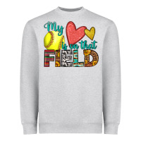 Heather Grey my heart is on that field softball Heavyweight Sweatshirt - HRA Design Shop