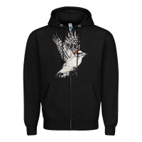 Black Flying Downy Woodpecker Zipper Hoodie - LillyAllenDesigns