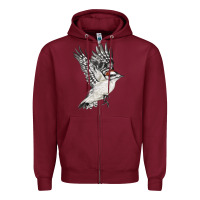 Burgundy Flying Downy Woodpecker Zipper Hoodie - LillyAllenDesigns