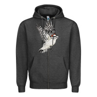 Charcoal Heather Flying Downy Woodpecker Zipper Hoodie - LillyAllenDesigns