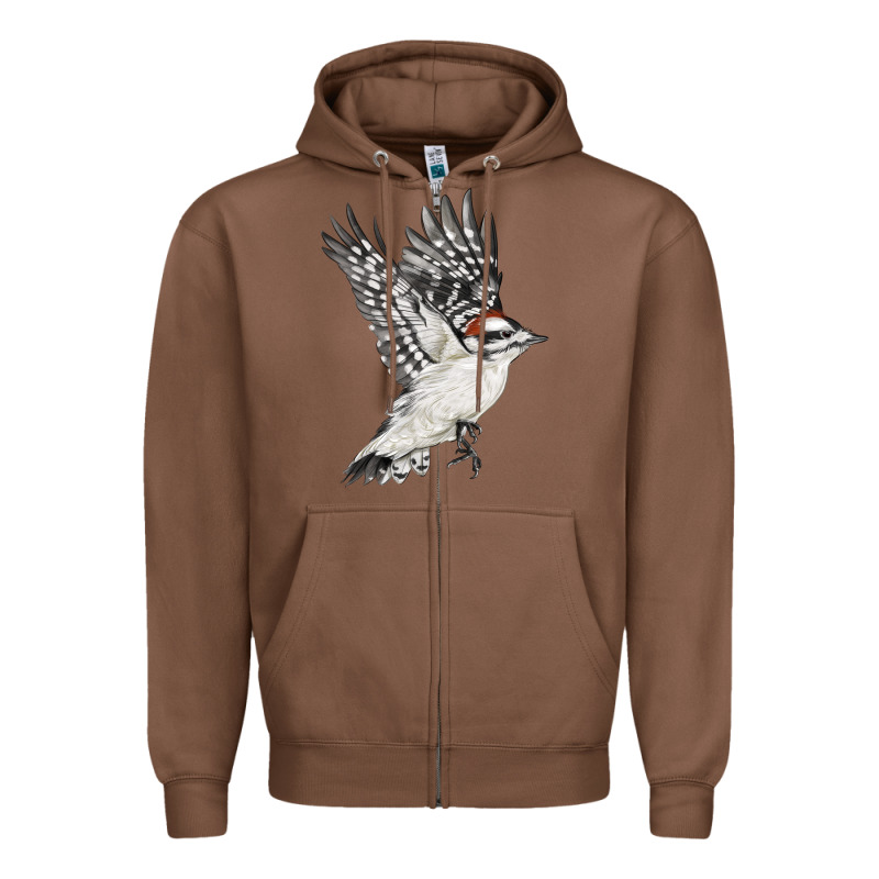 Flying Downy Woodpecker Zipper Hoodie by LillyAllenDesigns | Teevron