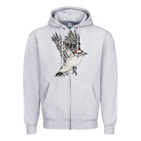 Heather Grey Flying Downy Woodpecker Zipper Hoodie - LillyAllenDesigns