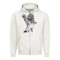 Oatmeal Heather Flying Downy Woodpecker Zipper Hoodie - LillyAllenDesigns