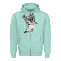 Seafoam Flying Downy Woodpecker Zipper Hoodie - LillyAllenDesigns
