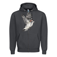 Smoke Flying Downy Woodpecker Zipper Hoodie - LillyAllenDesigns