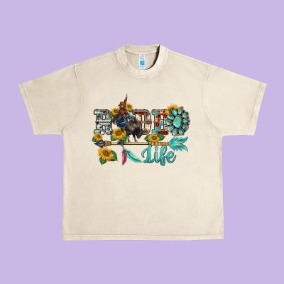 Western Rodeo Bullfighter  Life Turquoise's Gemstones Arrow Sunflowers Urban Heavy Tee Designed By Barkaloodesign