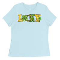 Baby Blue lucky horseshoe and four leaf clover Ladies Tee - AdoDesignShop