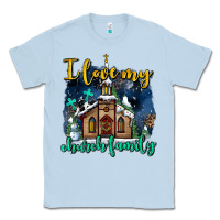 Dusty Blue Christmas church and snow   ı love my church family Classic Tee - AdoDesignShop