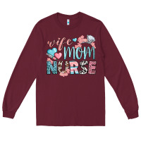 Burgundy wife mom nurse Long Sleeve Tee - BundleAndBundleShop