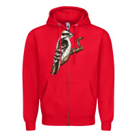 Red Downy Woodpecker Zipper Hoodie - LillyAllenDesigns