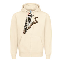 Sandshell Downy Woodpecker Zipper Hoodie - LillyAllenDesigns