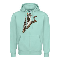Seafoam Downy Woodpecker Zipper Hoodie - LillyAllenDesigns