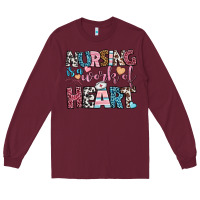 Burgundy nursing is a work of heart Long Sleeve Tee - BundleAndBundleShop
