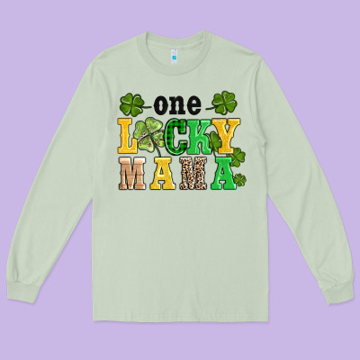One Lucky Mama Long Sleeve Tee Designed By Adodesignshop