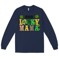 Navy one lucky mama Long Sleeve Tee - AdoDesignShop