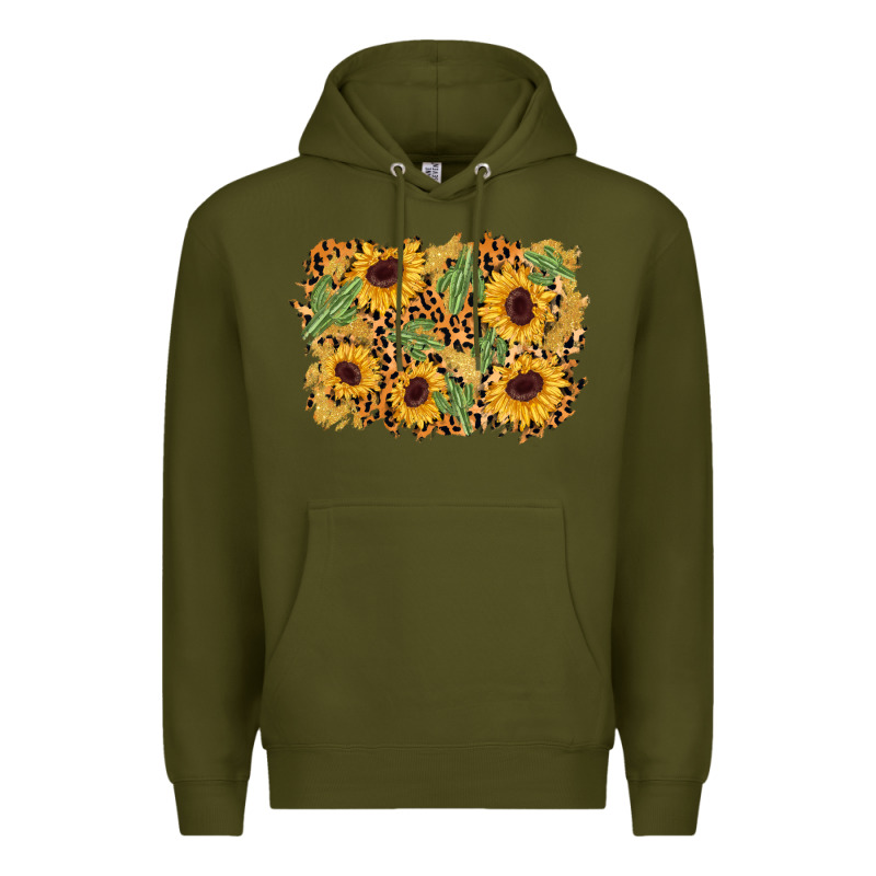 Cactus Leopard Sunflower Glitter Background Premium Hoodie by AdoDesignShop | Teevron