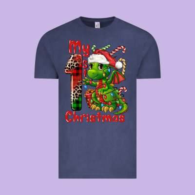My First Christmas Dragon Vintage Tee Designed By Fadigitalartstudio