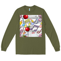 Army Green music class seamless pattern Long Sleeve Tee - BundleAndBundleShop