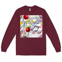 Burgundy music class seamless pattern Long Sleeve Tee - BundleAndBundleShop