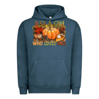 Pigment Midnight Navy Just a girl who loves Fall Urban Hoodie - NancyCooperArtShop