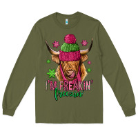 Army Green i'm freakin freezin pink christmas long haired cow Long Sleeve Tee - Jasminsmagicworld