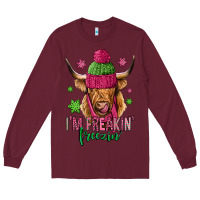 Burgundy i'm freakin freezin pink christmas long haired cow Long Sleeve Tee - Jasminsmagicworld