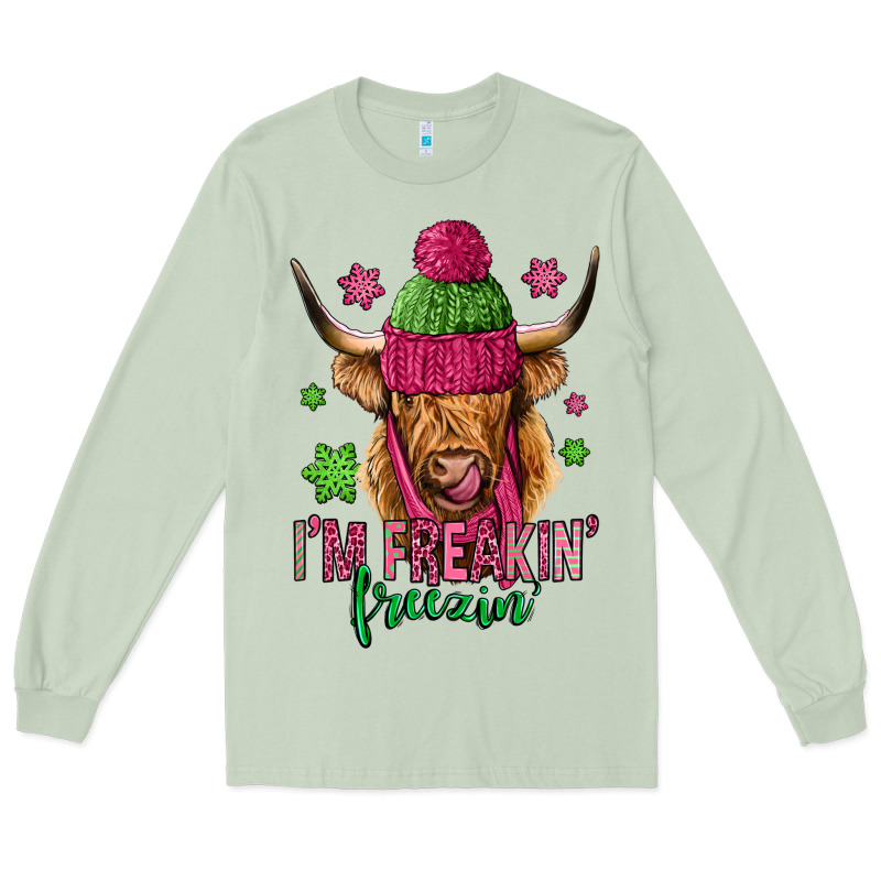 I'm Freakin Freezin Pink Christmas Long Haired Cow Long Sleeve Tee by Jasminsmagicworld | Teevron