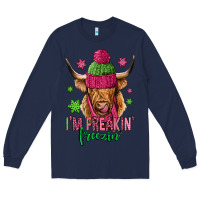 Navy i'm freakin freezin pink christmas long haired cow Long Sleeve Tee - Jasminsmagicworld