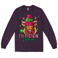 Plum i'm freakin freezin pink christmas long haired cow Long Sleeve Tee - Jasminsmagicworld