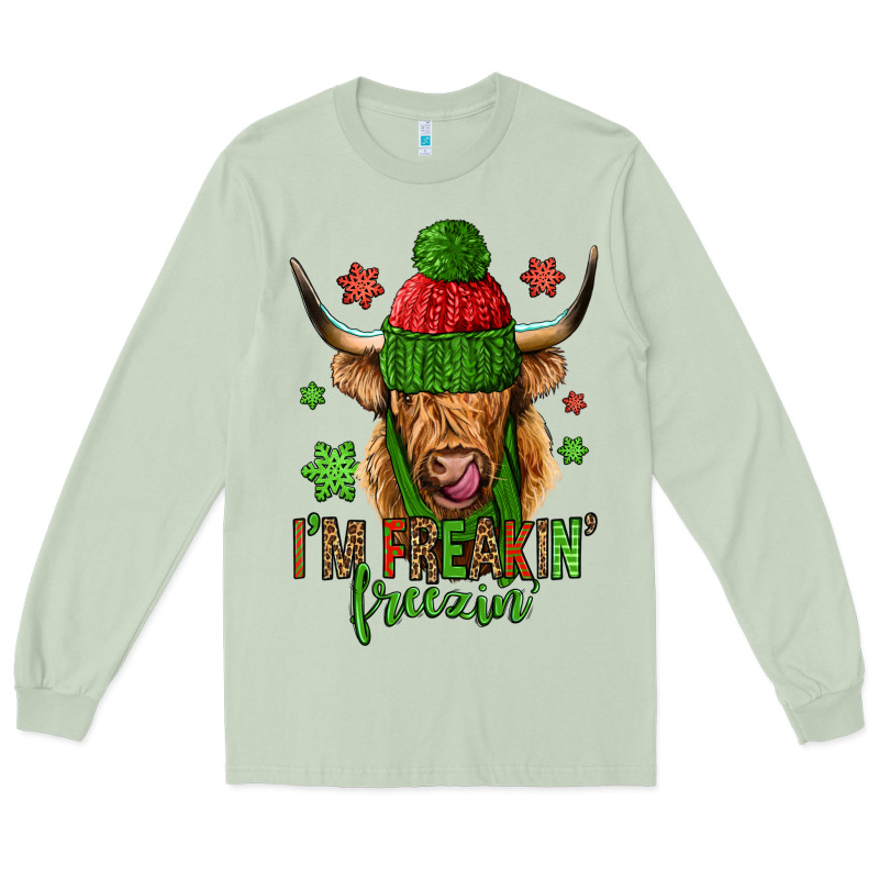 I'm Freakin Freezin Christmas Long Haired Cow Long Sleeve Tee by Jasminsmagicworld | Teevron