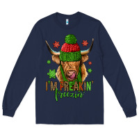 Navy i'm freakin freezin christmas long haired cow Long Sleeve Tee - Jasminsmagicworld