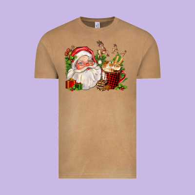 Santa And Hot Cocoa Cup Vintage Tee Designed By Fadigitalartstudio