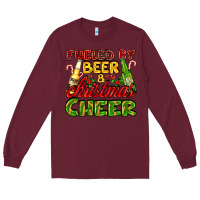 Burgundy fueled by beer and christmas cheer with beer bottles Long Sleeve Tee - AdoDesignShop