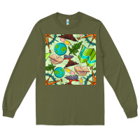 Army Green geography class seamless pattern Long Sleeve Tee - BundleAndBundleShop