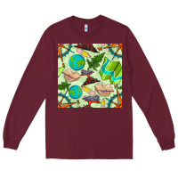 Burgundy geography class seamless pattern Long Sleeve Tee - BundleAndBundleShop