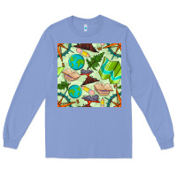 Colony Blue geography class seamless pattern Long Sleeve Tee - BundleAndBundleShop
