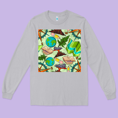 Geography Class Seamless Pattern Long Sleeve Tee Designed By Bundleandbundleshop