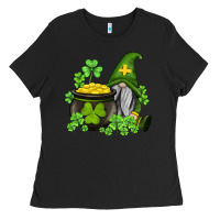 Black st patricks gnome and pot of gold Ladies Tee - AdoDesignShop
