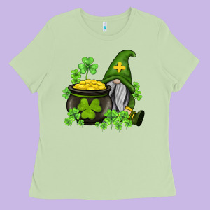 St Patricks Gnome And Pot Of Gold Ladies Tee Designed By Adodesignshop