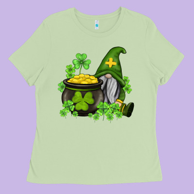 St Patricks Gnome And Pot Of Gold Ladies Tee Designed By Adodesignshop